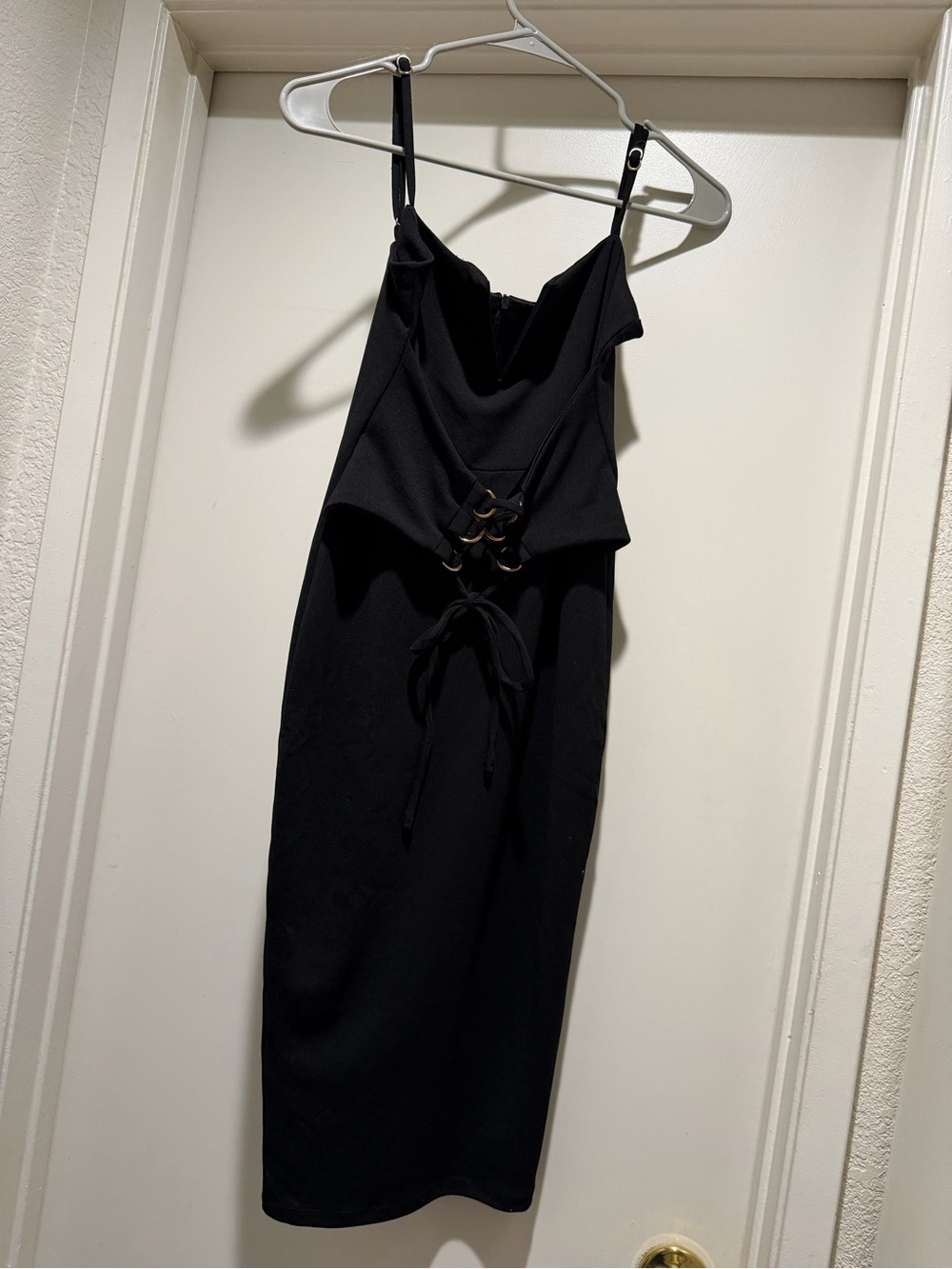 Dance & Marvel Black Spaghetti-Strap Lace-Up Midi Dress
